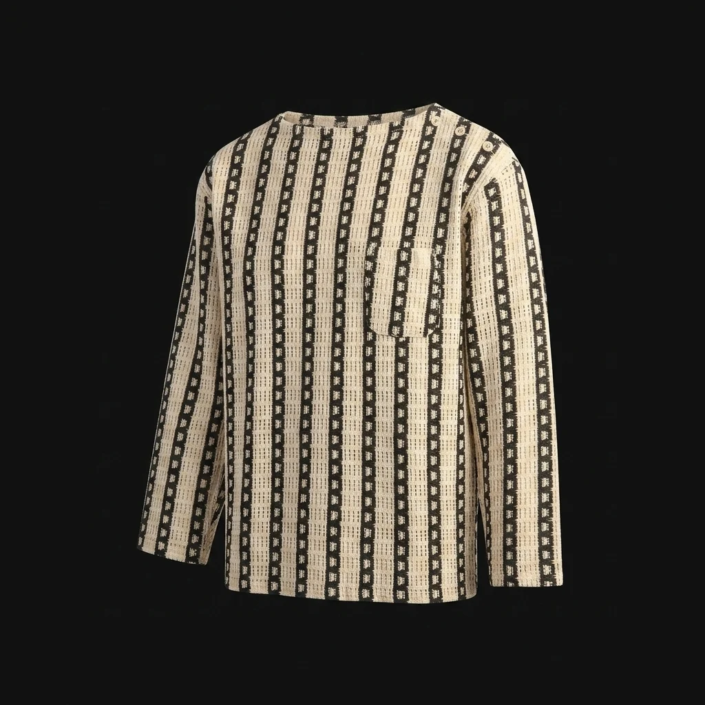 Engineered Garments Stripe CP Crochet Basque Shirt - White / Black