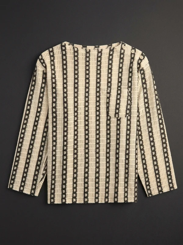 Engineered Garments Stripe CP Crochet Basque Shirt - White / Black