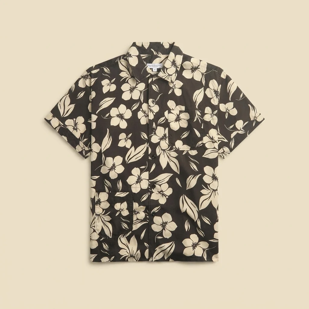Engineered Garments Tencel Floral Print Camp Shirt - Black / Natural