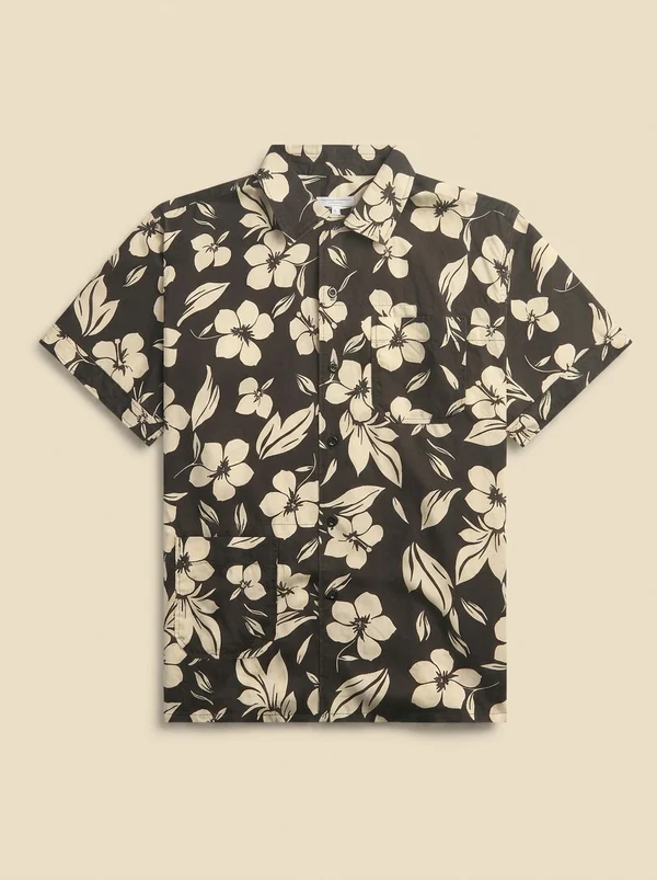 Engineered Garments Tencel Floral Print Camp Shirt - Black / Natural