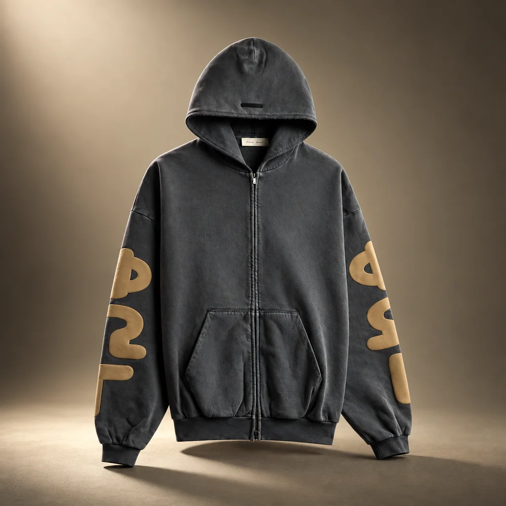 Essentials 90's Zip Up Hoodie - Washed Iron Grey