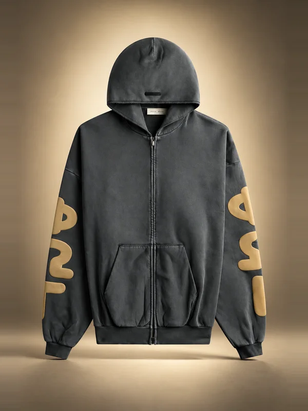 Essentials 90's Zip Up Hoodie - Washed Iron Grey