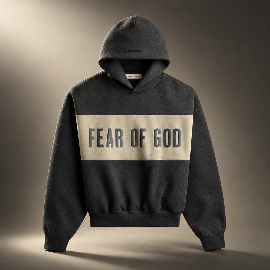 Essentials Cropped Relaxed Paneled Hoodie - Iron Grey Heather / Seal Heather