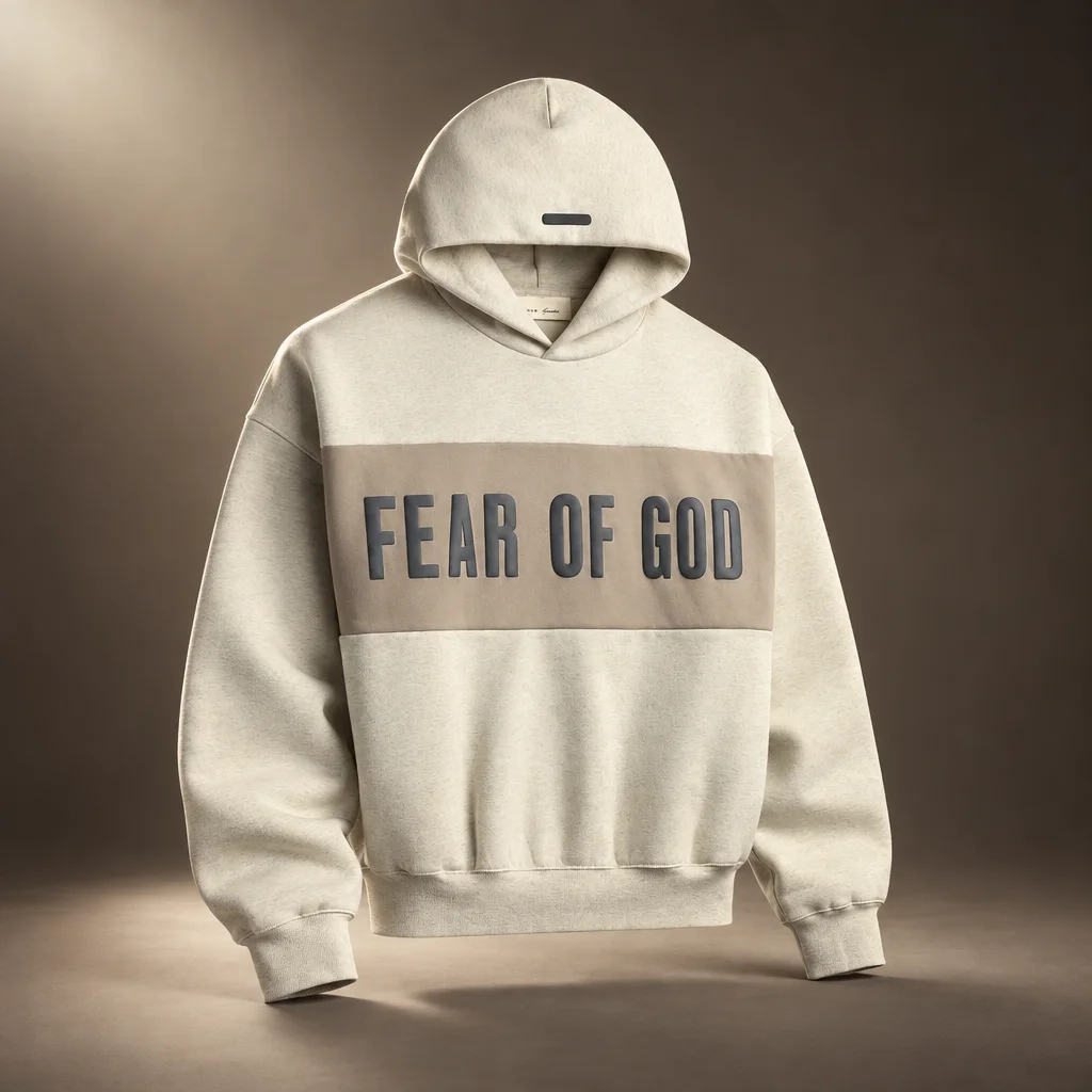 Essentials Cropped Relaxed Paneled Hoodie - Vanilla Heather / Seal