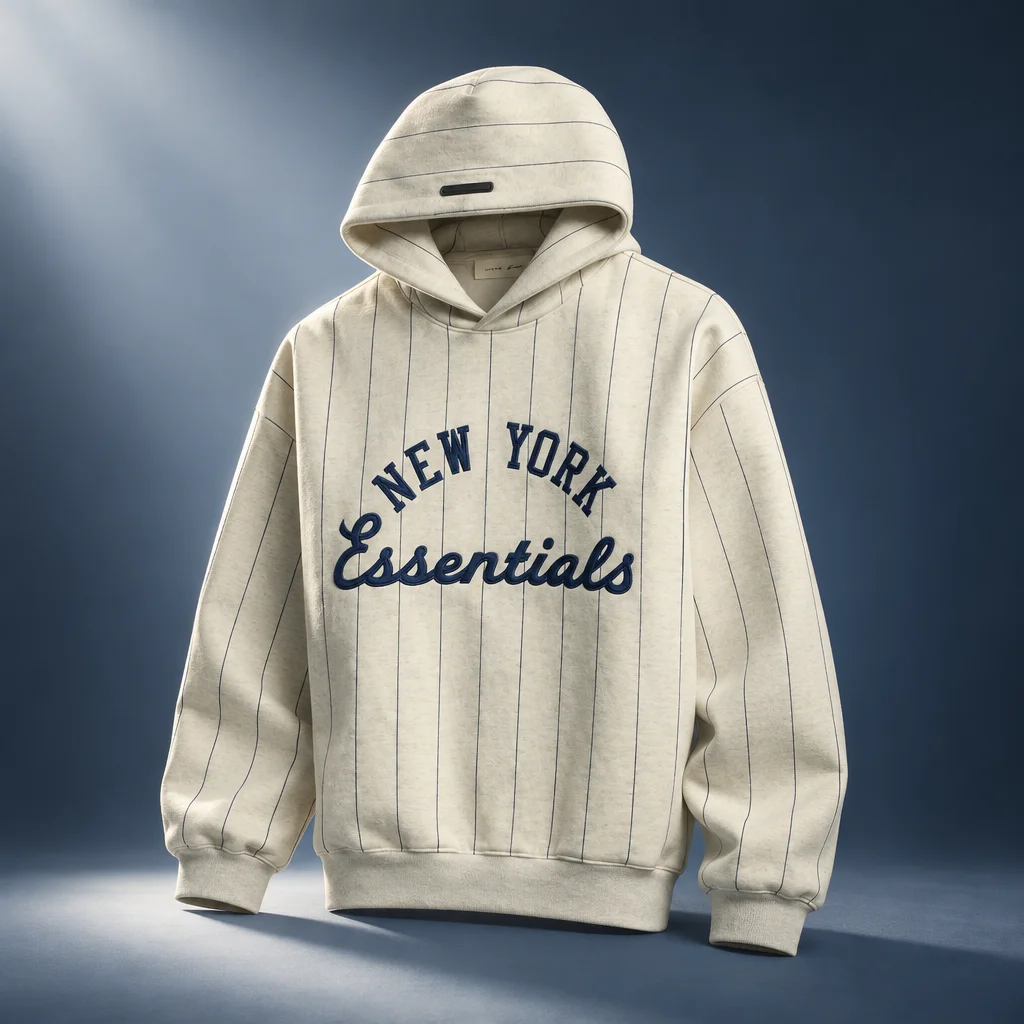Essentials Mets Sport Hoodie - Oatmeal Heather / Dark Sapphire Pinstripes