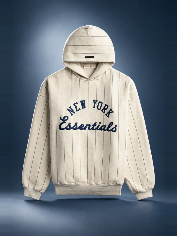 Essentials Mets Sport Hoodie - Oatmeal Heather / Dark Sapphire Pinstripes
