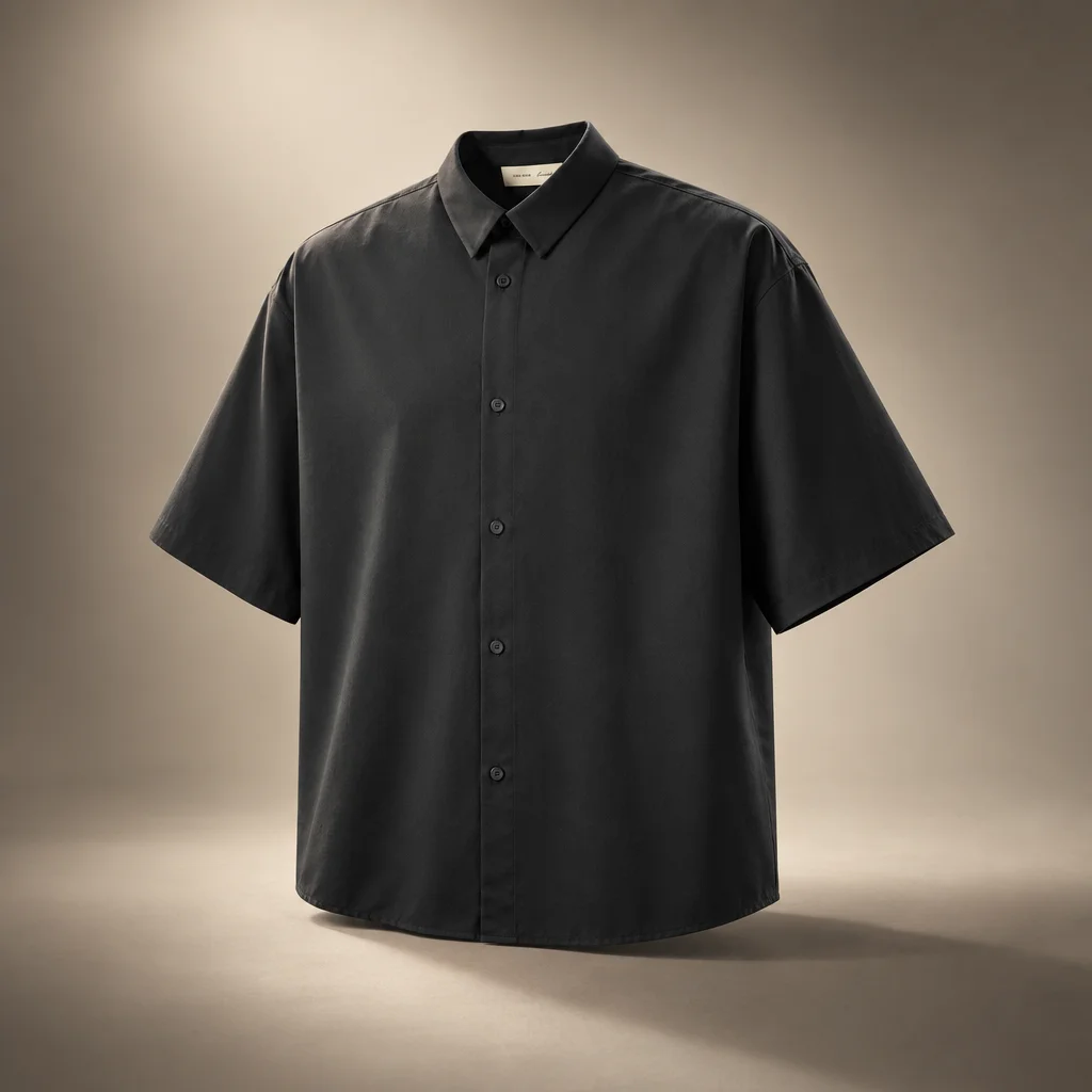 Essentials Silk Blend 3/4 Sleeve Button Up Shirt - Vintage Black