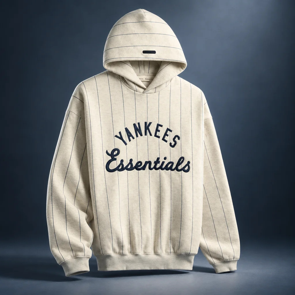 Essentials Yankees Sport Hoodie - Oatmeal Heather / Dark Sapphire Pinstripes