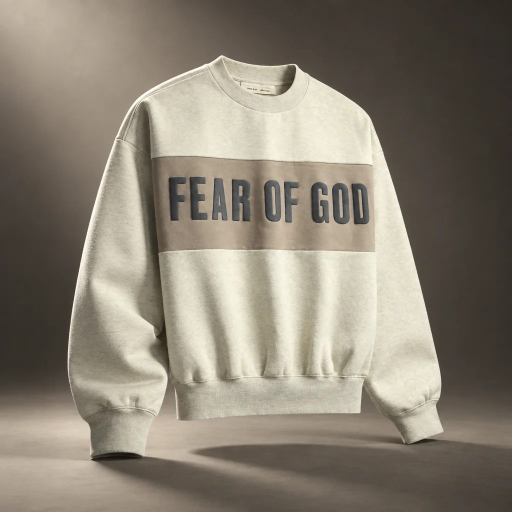 Fear of God Essentials Cropped Relaxed Paneled Sweatshirt - Vanilla Heather / Seal