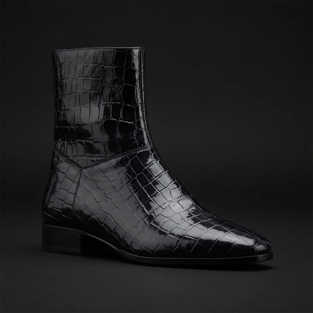 Fear of God Navy Croc-Embossed Ankle Boots