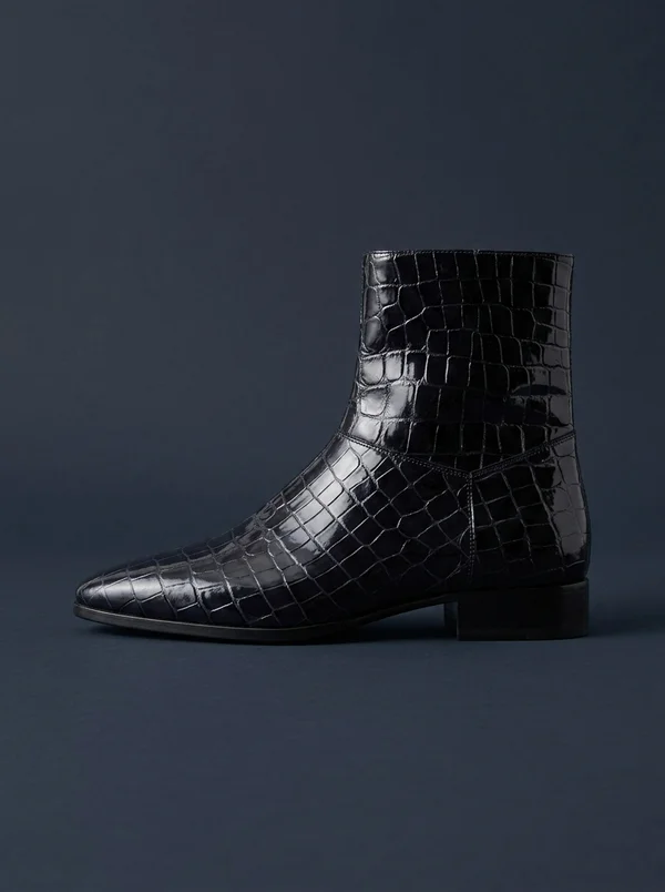 Fear of God Navy Croc-Embossed Ankle Boots