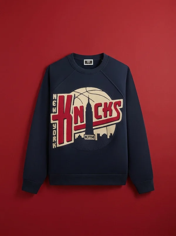Kith for the New York Knicks Basketball Vintage Nelson Raglan Crewneck - Nocturnal