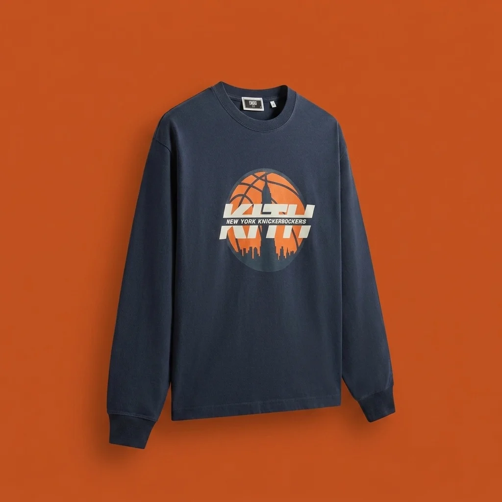 Kith for the New York Knicks Knickerbockers Long Sleeve Quinn Vintage Tee - Nocturnal