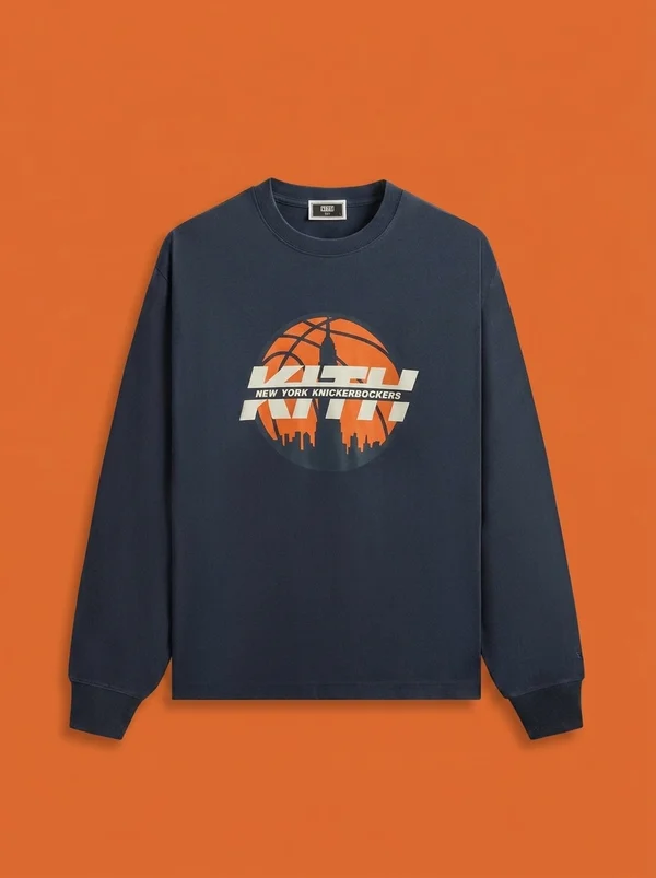 Kith for the New York Knicks Knickerbockers Long Sleeve Quinn Vintage Tee - Nocturnal