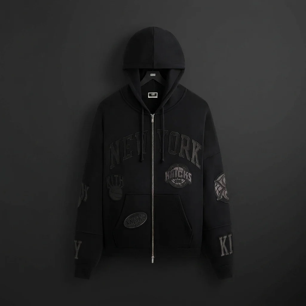 Kith for the New York Knicks Mash Up Cropped Braxton Vintage Hoodie - Black