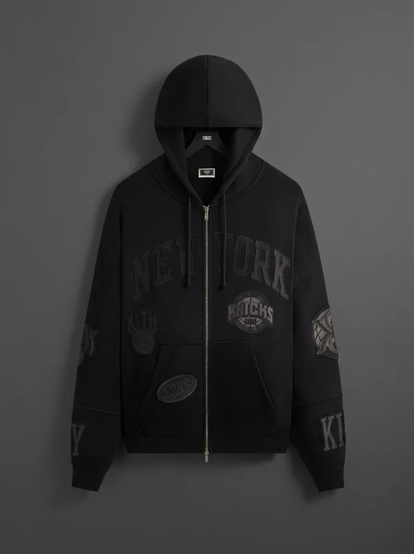 Kith for the New York Knicks Mash Up Cropped Braxton Vintage Hoodie - Black