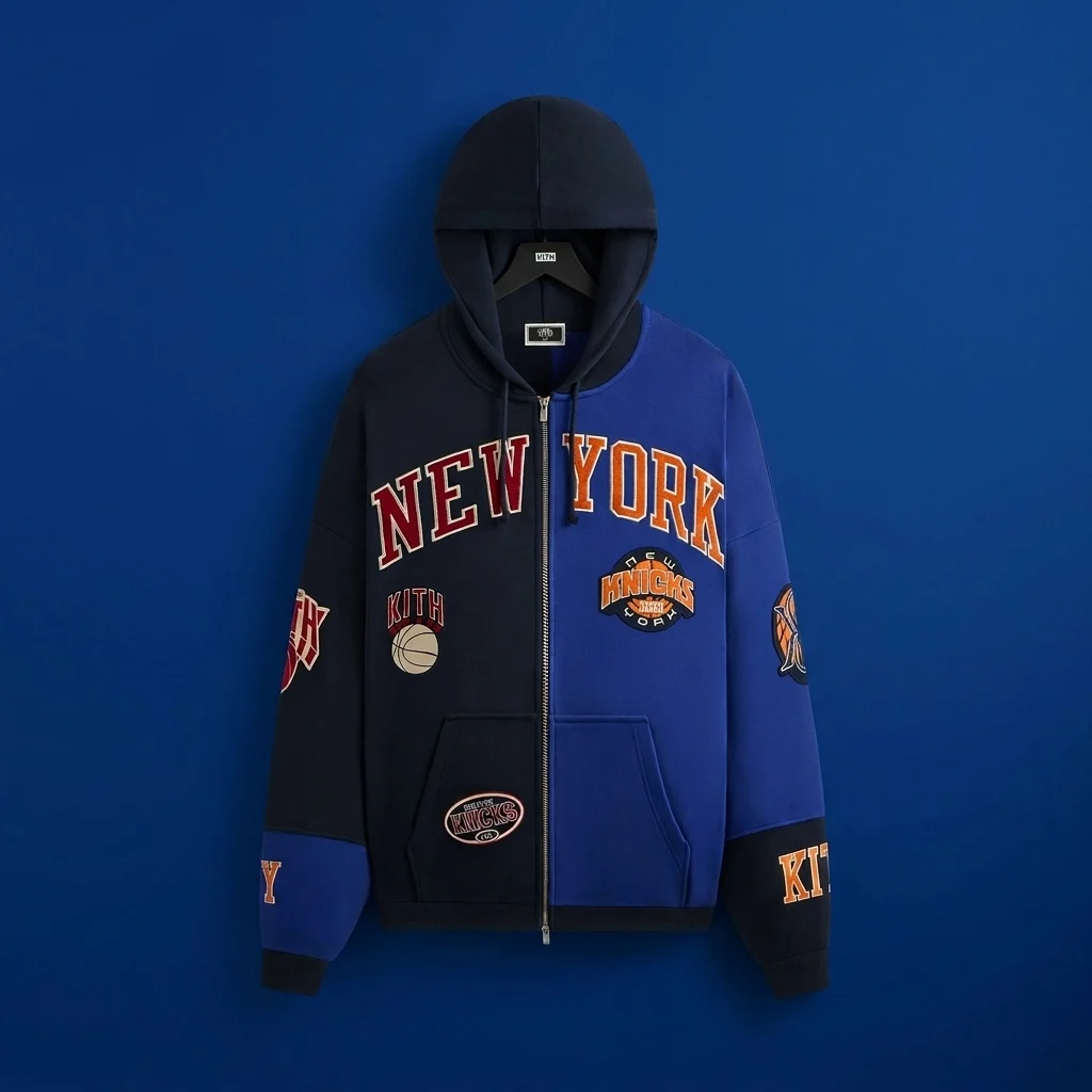 Kith for the New York Knicks Mash Up Cropped Braxton Vintage Hoodie - Nocturnal