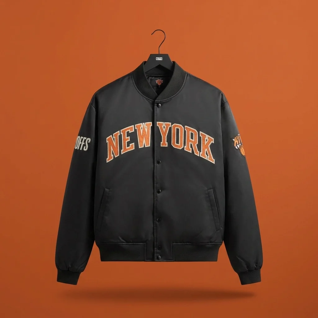 Kith for the New York Knicks Playoffs Satin Bomber Jacket - Black