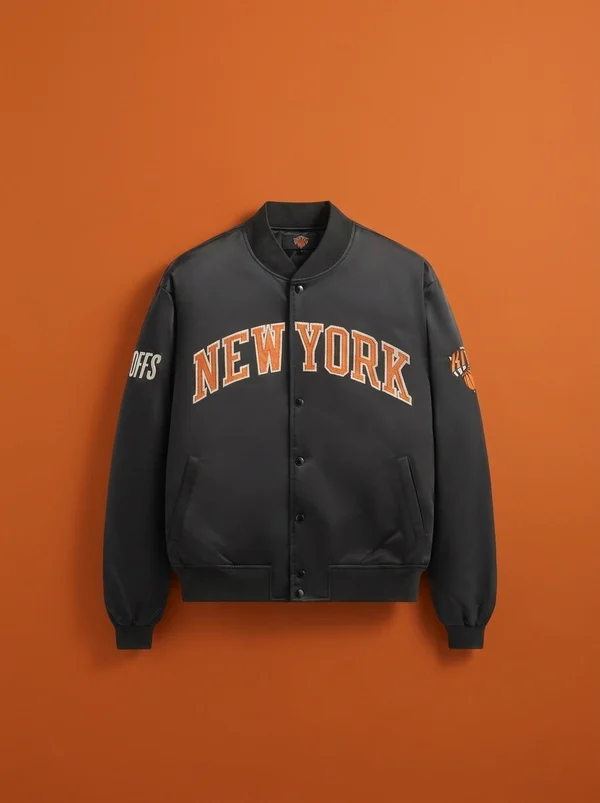 Kith for the New York Knicks Playoffs Satin Bomber Jacket - Black