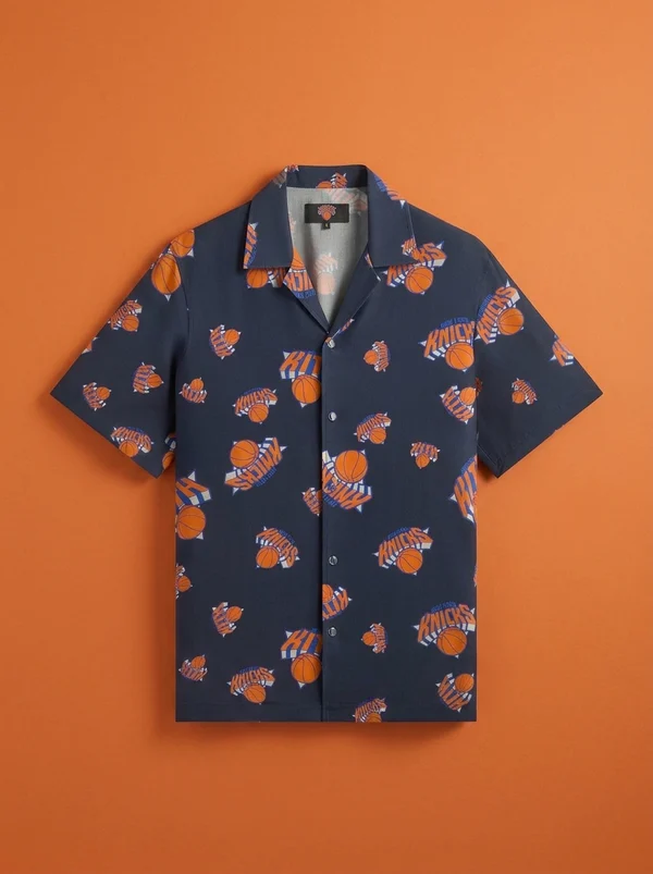 Kith for the New York Knicks Playoffs Thompson Camp Collar Shirt - Nocturnal