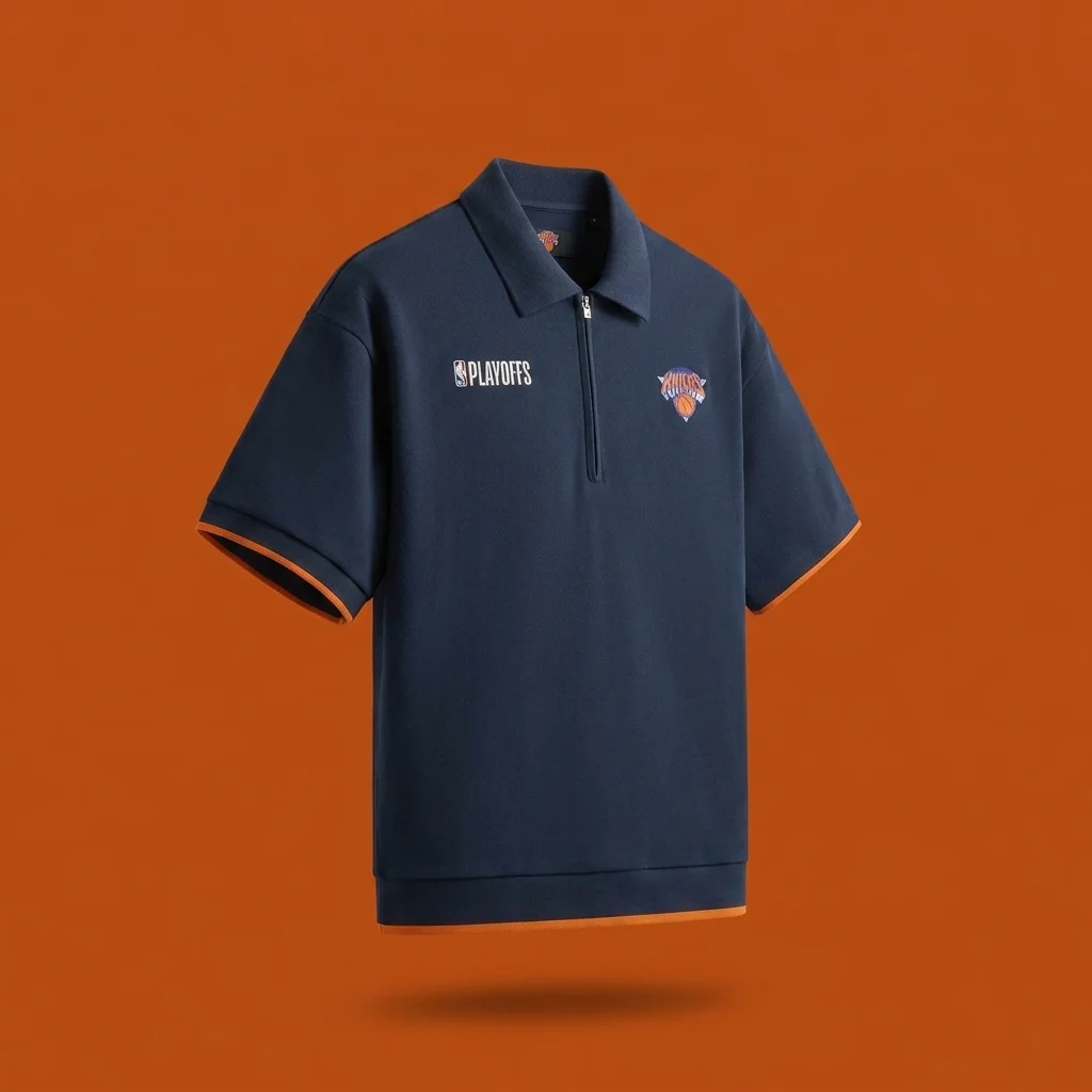 Kith for the New York Knicks Playoffs Zip Front Performance Knit Polo - Nocturnal