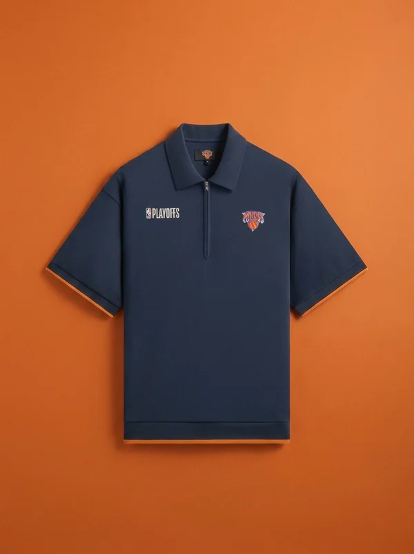 Kith for the New York Knicks Playoffs Zip Front Performance Knit Polo - Nocturnal