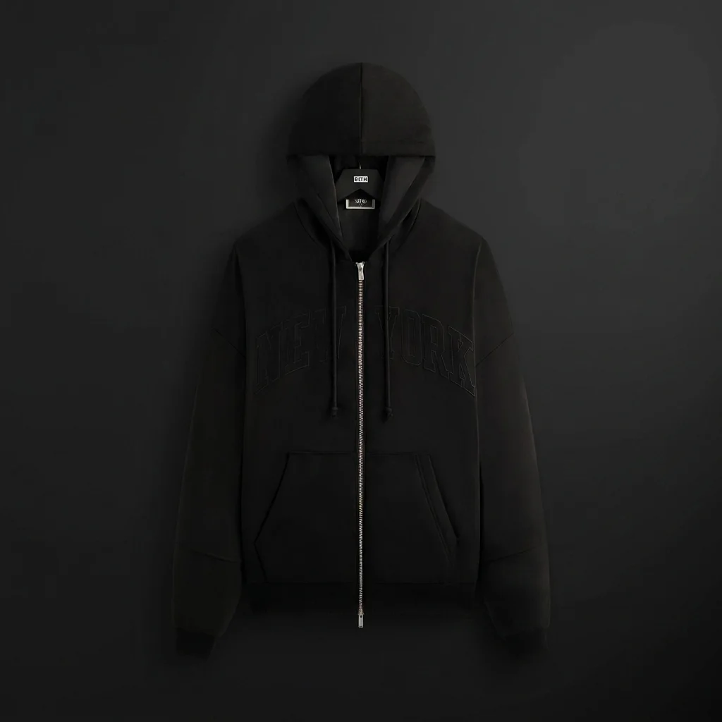Kith for the New York Knicks Tonal Microsuede Cropped Braxton Hoodie - Black