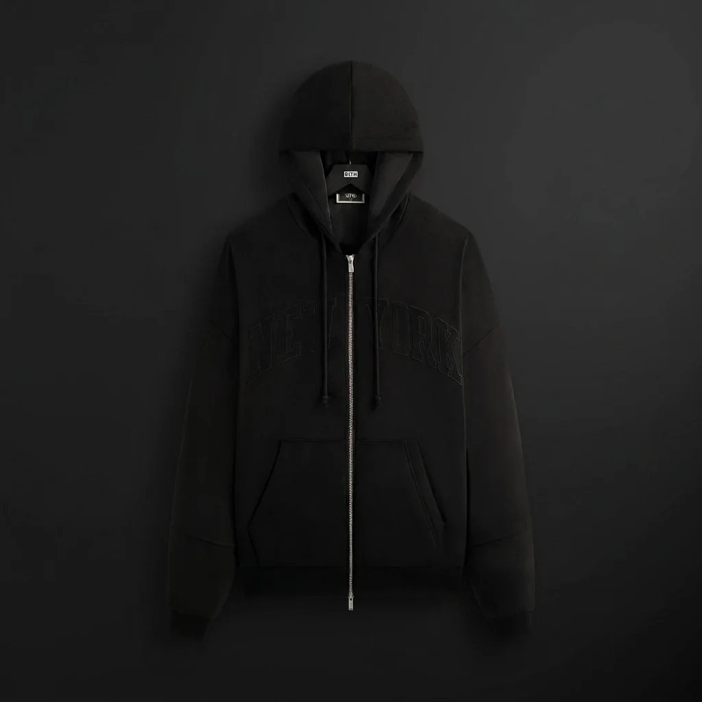 Kith for the New York Knicks Tonal Microsuede Cropped Braxton Hoodie - Black
