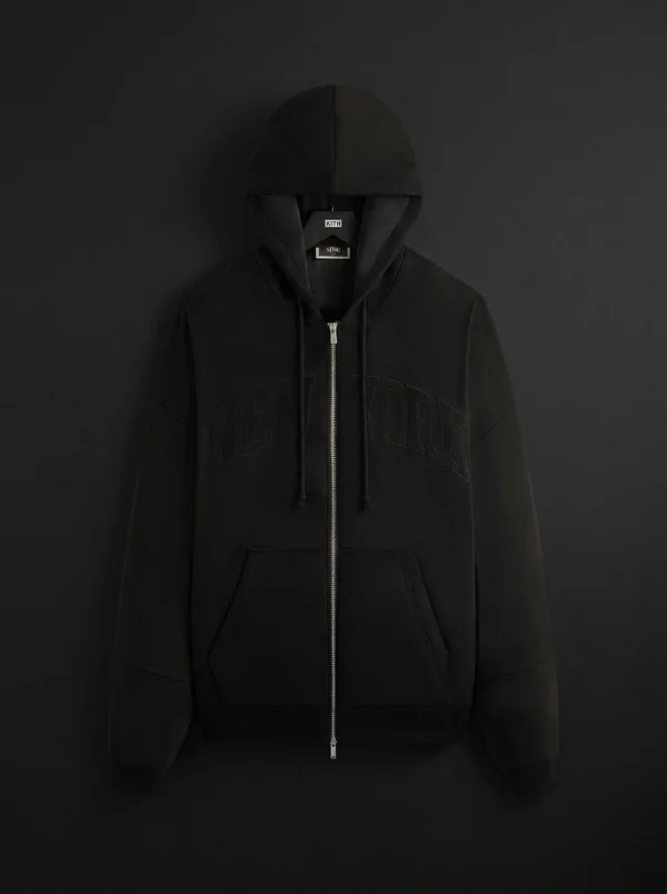 Kith for the New York Knicks Tonal Microsuede Cropped Braxton Hoodie - Black