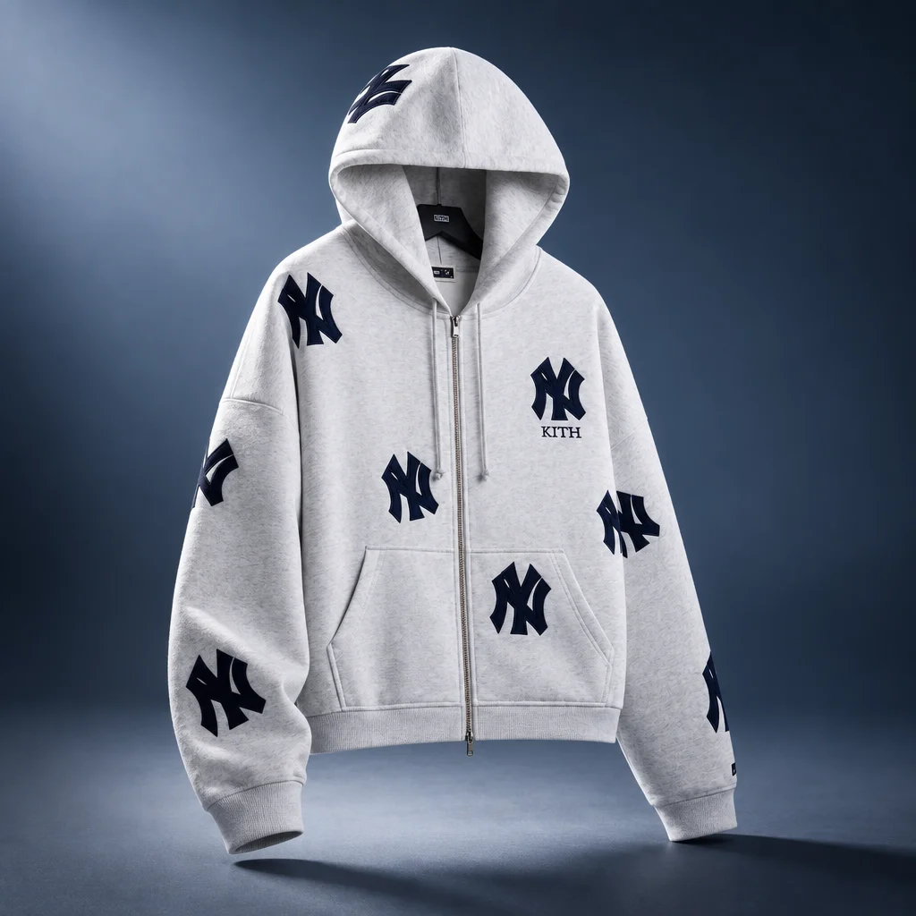 Kith for the New York Yankees Vintage Braxton Zip Hoodie - Light Heather Grey