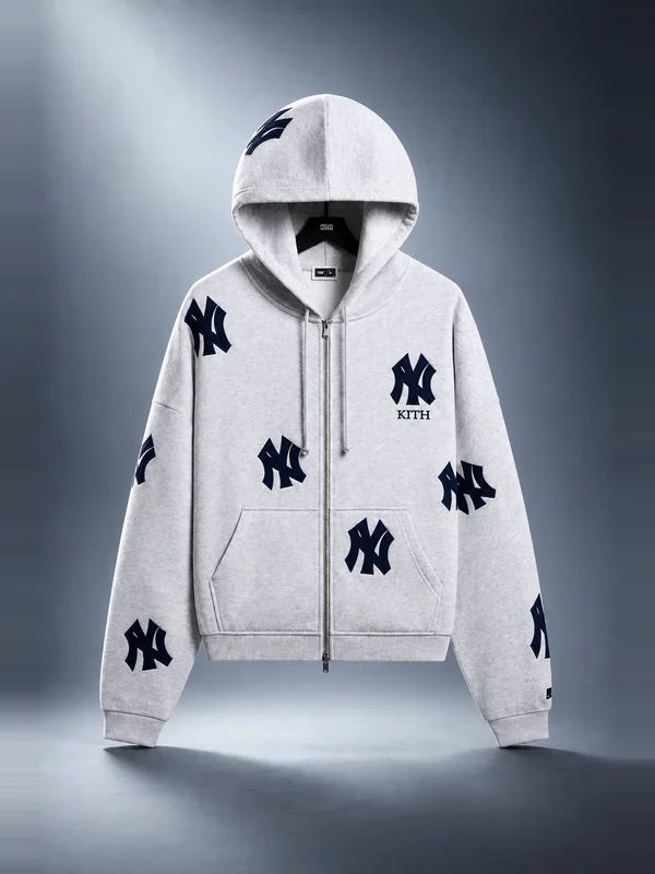 Kith for the New York Yankees Vintage Braxton Zip Hoodie - Light Heather Grey