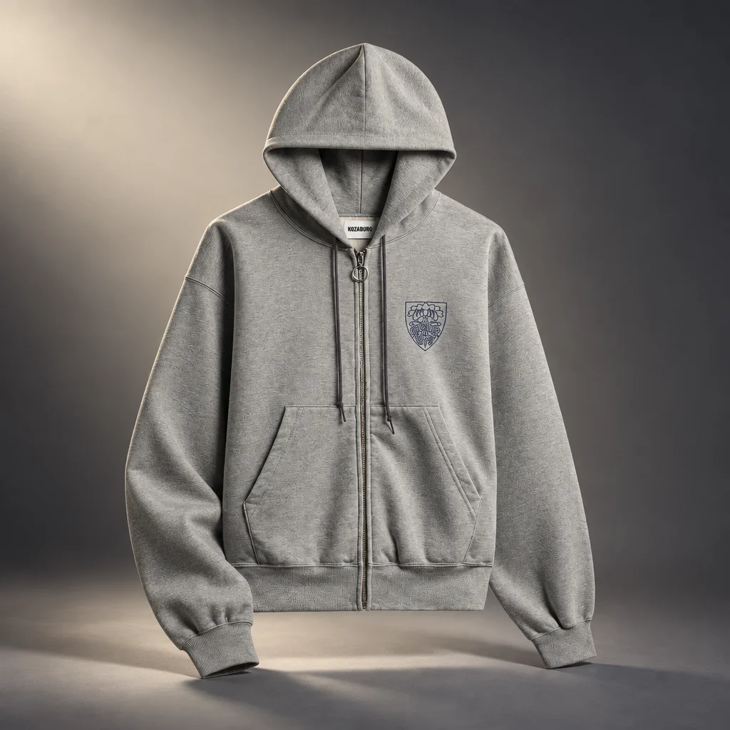 KOZABURO Poe Print Zip Up Hoodie - Gray