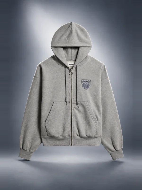 KOZABURO Poe Print Zip Up Hoodie - Gray