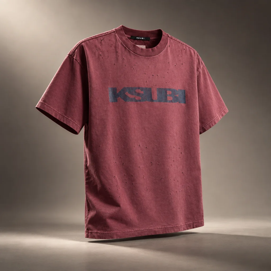 Ksubi Blasted Ekcess Short Sleeve Tee Ox - Burgundy