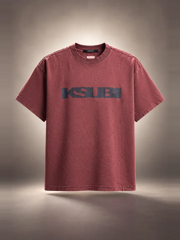 Ksubi Blasted Ekcess Short Sleeve Tee Ox - Burgundy