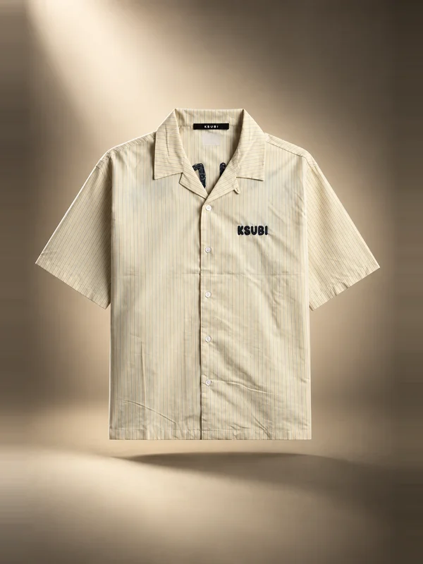 Ksubi Royalty Diner Short Sleeve Krete Stripe Shirt - Cream
