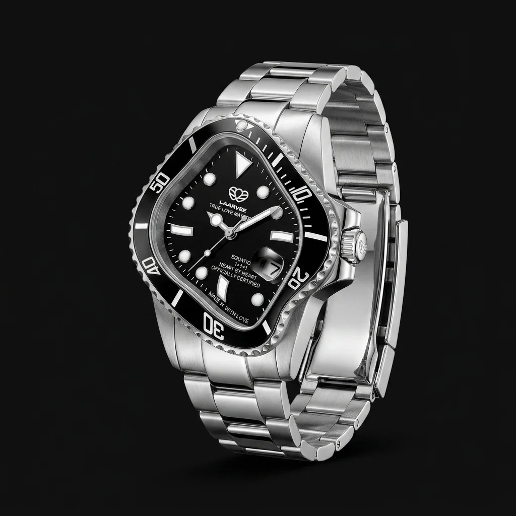 LAARVEE Silver Precision Steel - Black Bezel / Black Dial