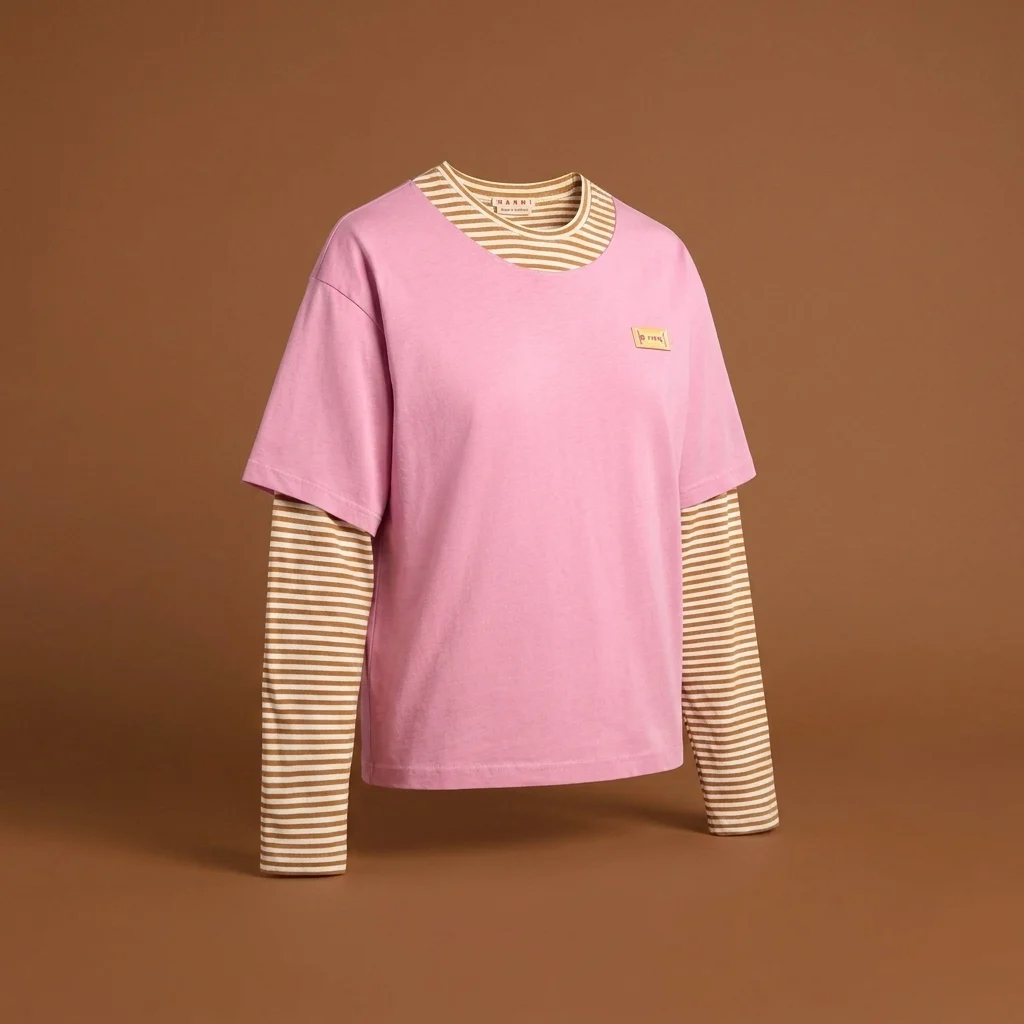Marni Layered Cotton Tee - Pink / Mustard