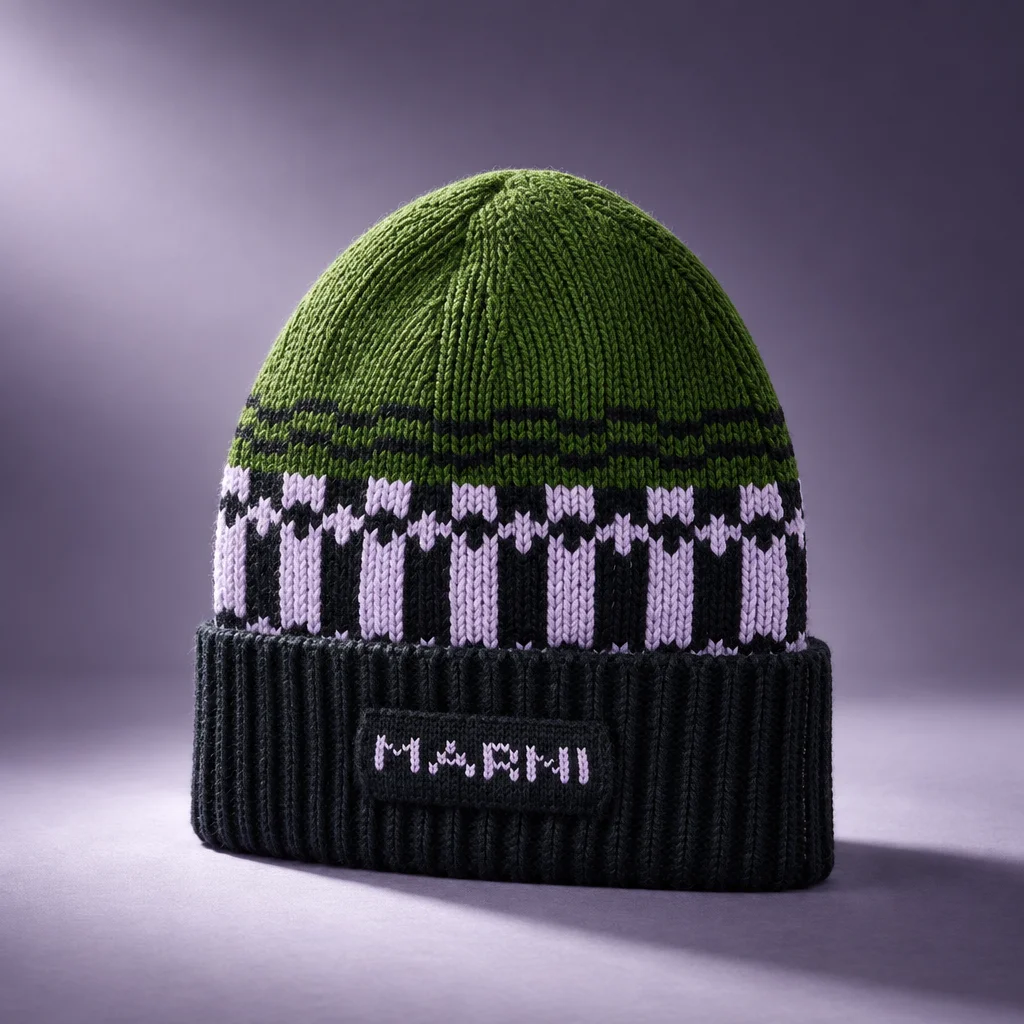 Marni Wool Beanie With Geometric Motif - Stone Green