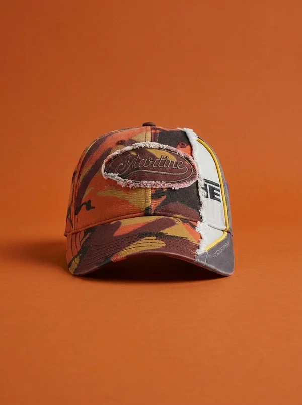 Martine Rose Collage Cap - Orange Camo / Grey