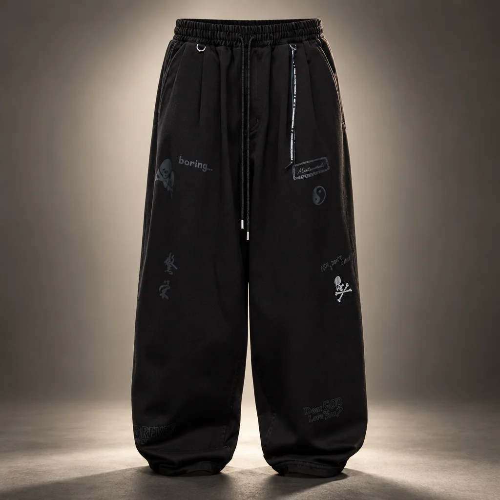 MASTERMIND WORLD Black MW Doodle Print Wide Easy Trousers