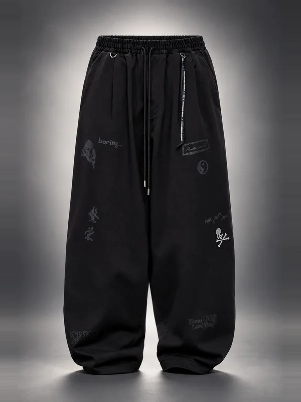 MASTERMIND WORLD Black MW Doodle Print Wide Easy Trousers