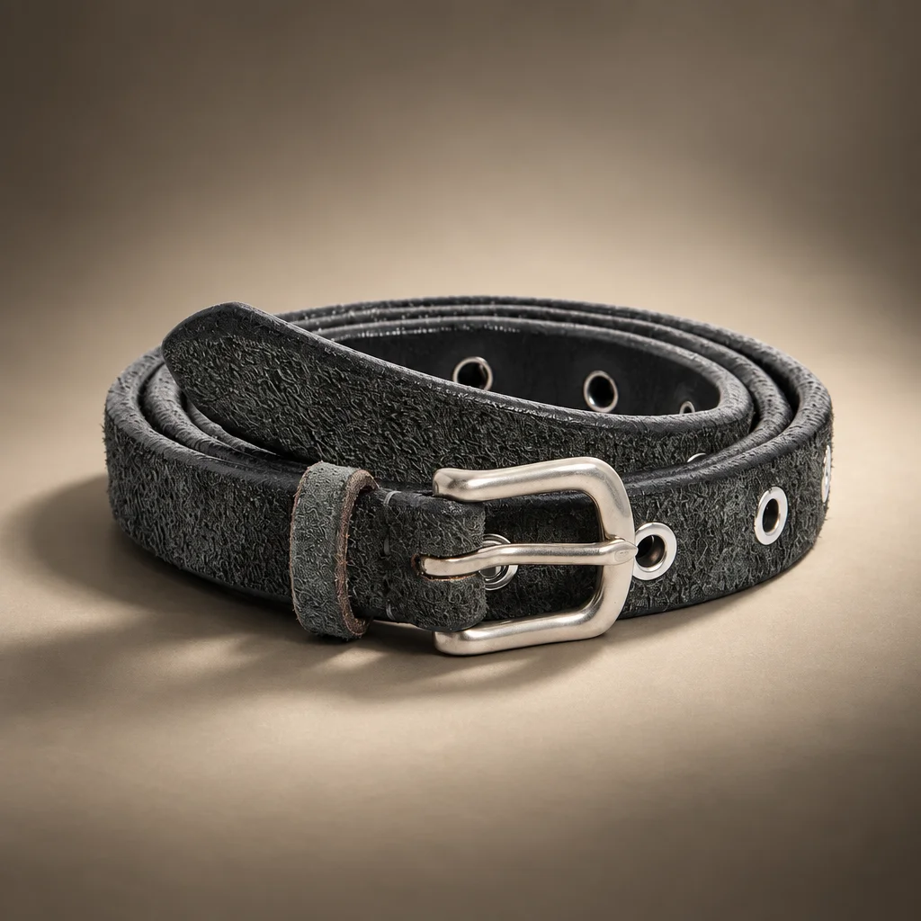 Maximum Henry Suede Eyelet Very Slim Standard Belt - Charcoal