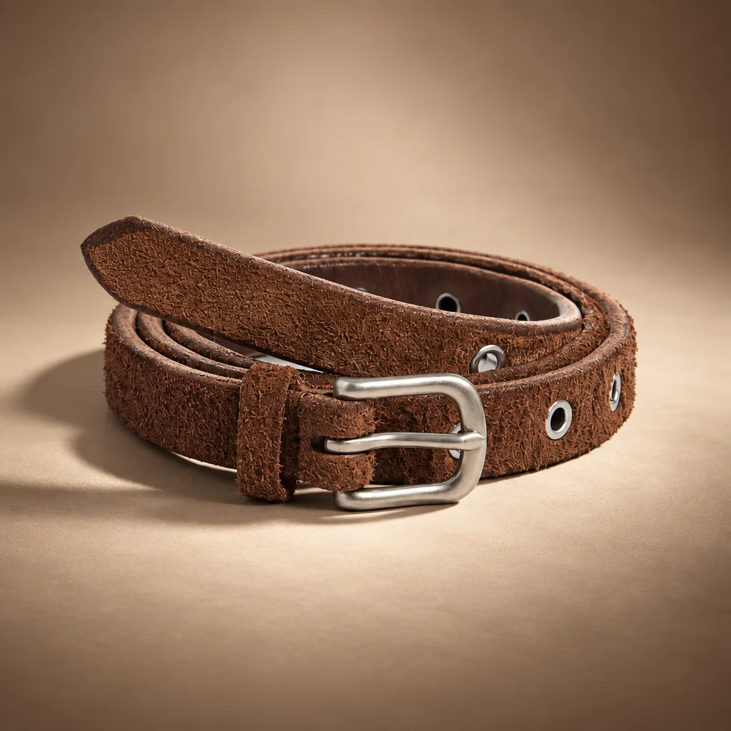 Maximum Henry Suede Eyelet Very Slim Standard Belt - Dark Brown