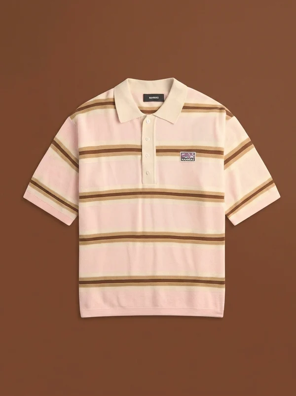 NAHMIAS Knit Striped Polo - Soft Pink Stripe