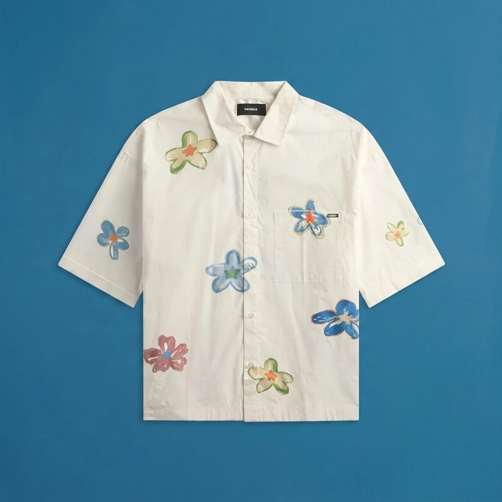 NAHMIAS Super Bloom Cropped Short Sleeve Shirt - White