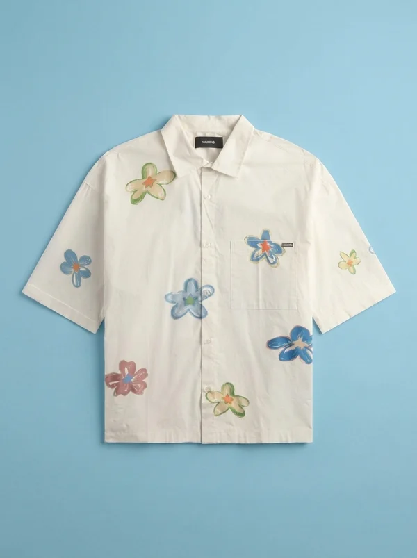 NAHMIAS Super Bloom Cropped Short Sleeve Shirt - White