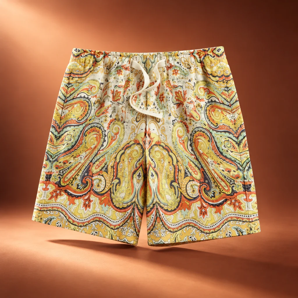 Orlebar Brown Alex Linen Relaxed Fit Short with Fairground Print - Multi / Vermillion