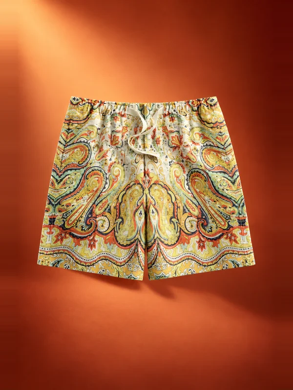Orlebar Brown Alex Linen Relaxed Fit Short with Fairground Print - Multi / Vermillion