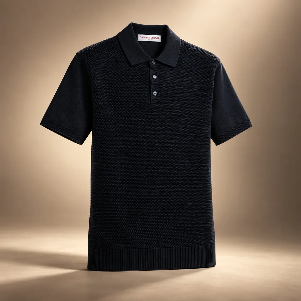 Orlebar Brown Burnham Tailored Fit Tie Stitch Knit Polo Shirt - Night Iris
